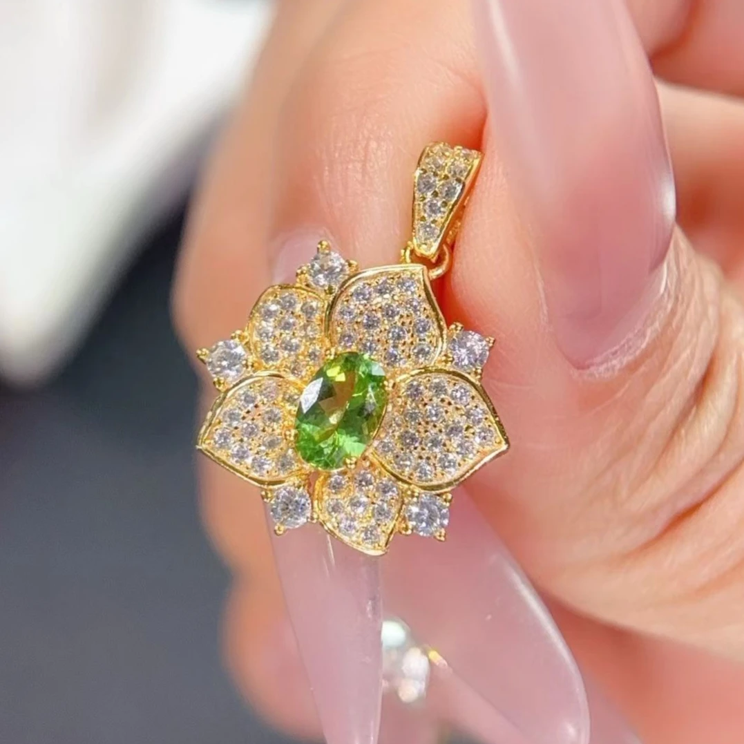 

Certified Natural Tsavorite Pendant 925 Silver, Unique Flower Design Gemstone Pendant for Women Fine Jewelry with Gift Box