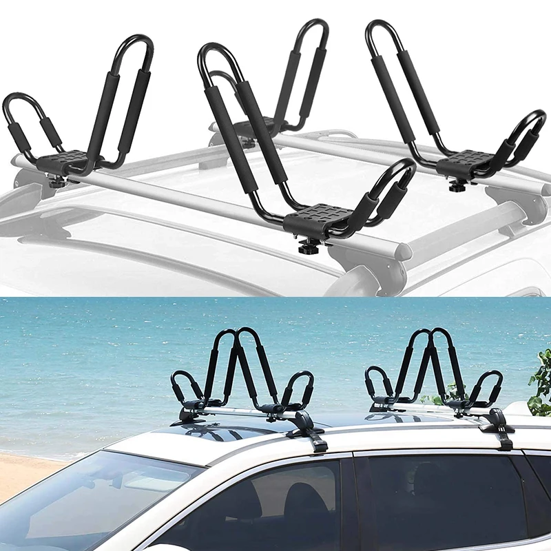 Kayak Roof Rack 2 PCS J-Bar Carrier Holder for Canoe Surf Board SUP On Roof Top Mount Crossbar Accessories for Canoe SUV Cars