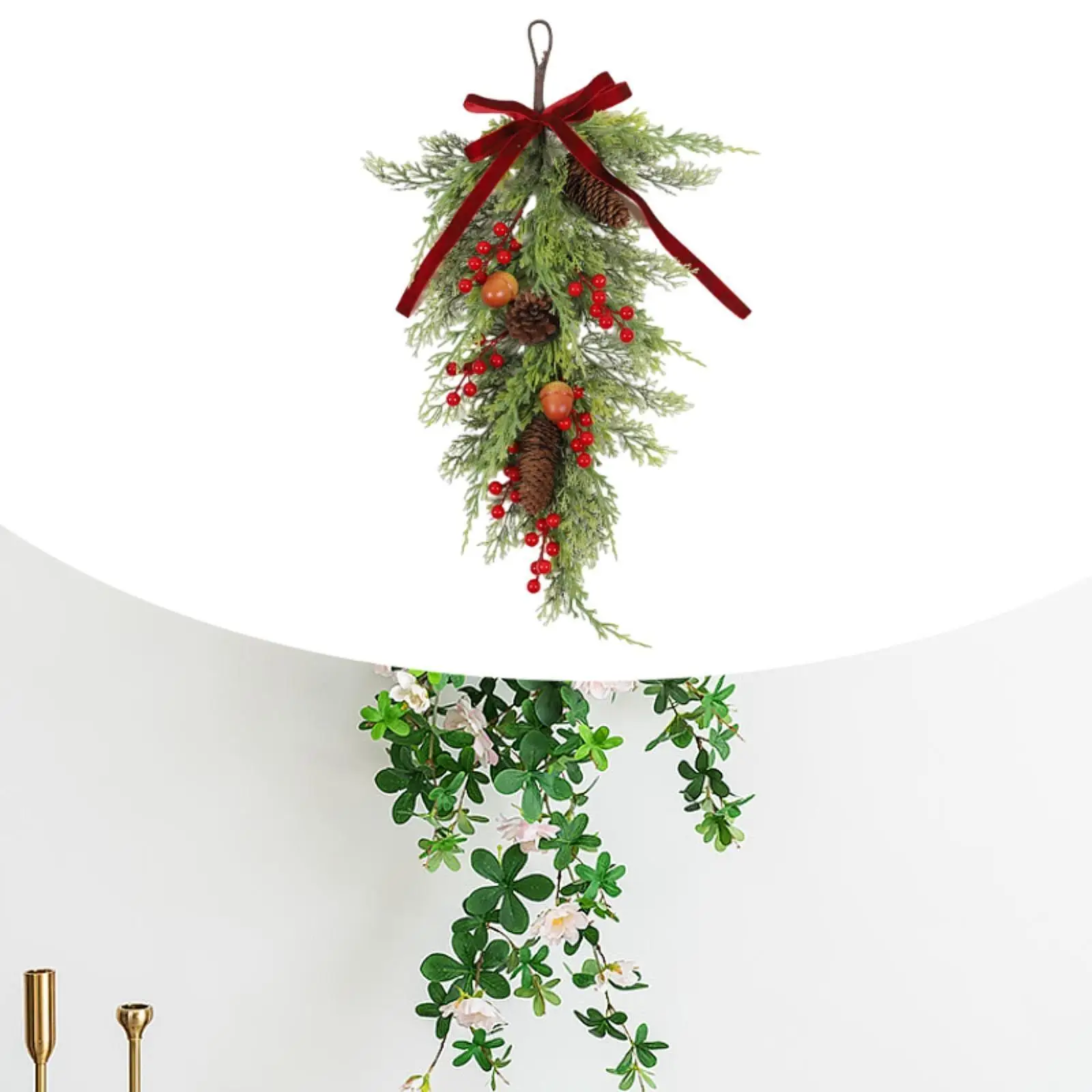 

Рождественский венок-гирлянда в форме капли, ручной работы, в деревенском стиле, с бантом, для двери, сада, камина, праздничного декора дома