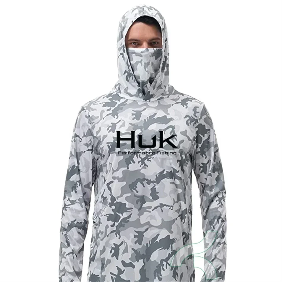 HUK Fishing Shirts UPF 50+ Face Cover Fishing Clothes Sun Uv Protection Camouflage Hoodie Men's Face Mask Jersey Camisa De Pesca