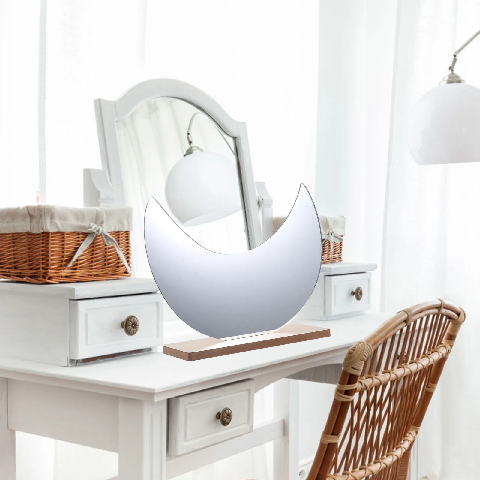 

Stylish Irregular Desktop Acrylic Mirror Wooden Stand Lightweight Portable Vanity Tabletop Mirror For