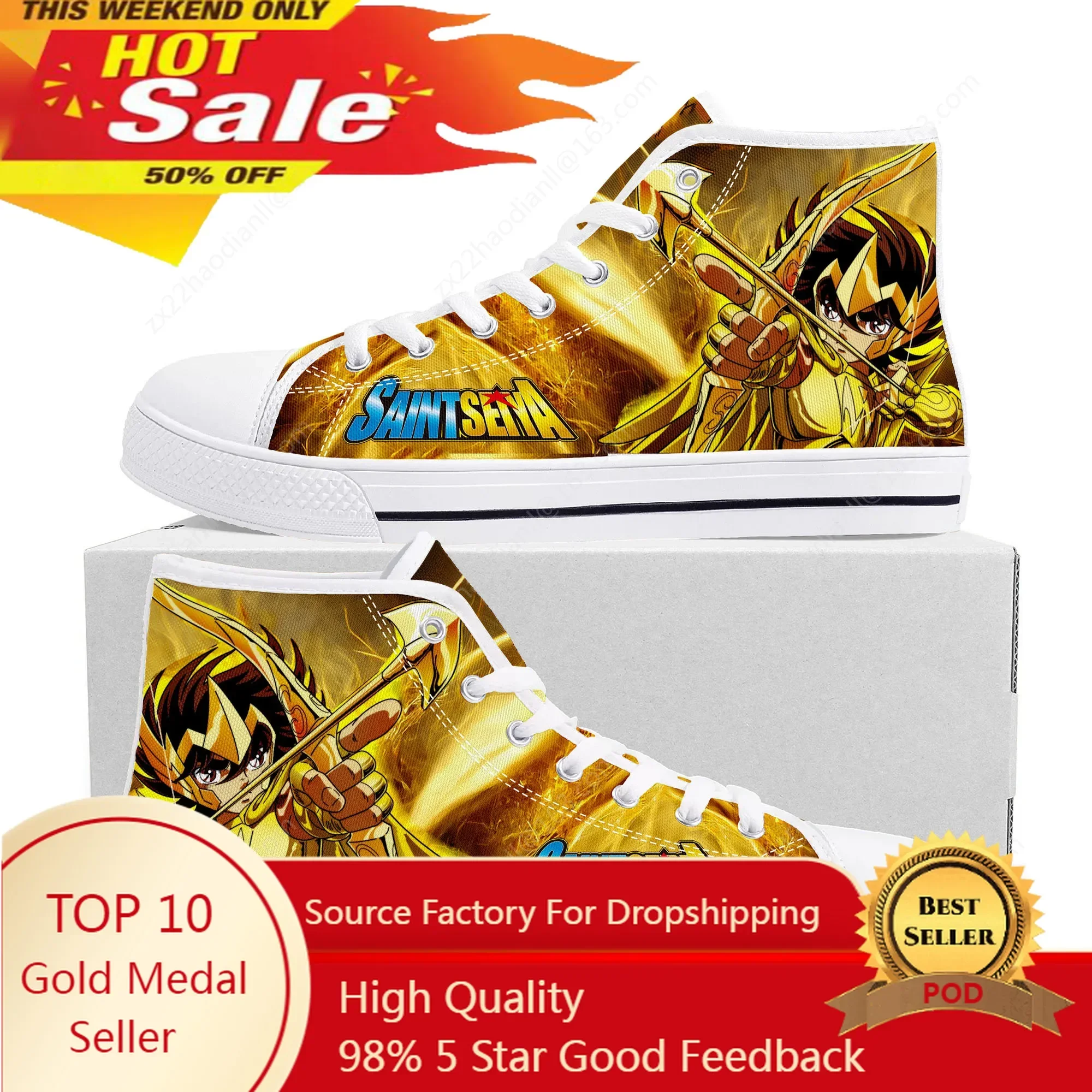 Hot Saint Seiya Cartoon High Top Sneakers High Quality Mens Womens Teenager Canvas Sneaker Casual Couple Shoes Custom White Shoe