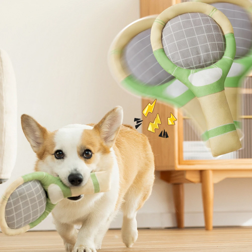 Chew Dog Toys Sports Sounding Paper Tennis Racket Toy Set Teddy Teeth Grinding Companion Pet Supplies Interactive Pet Toys