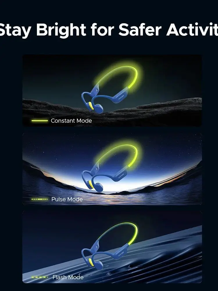 Casque audio à conduction osseuse DOOGEE BoneBeat Swim Ray, sans fil, étanche IP68, avec lumière LED clignotante, 32 Go, pour le sport et la natation 3