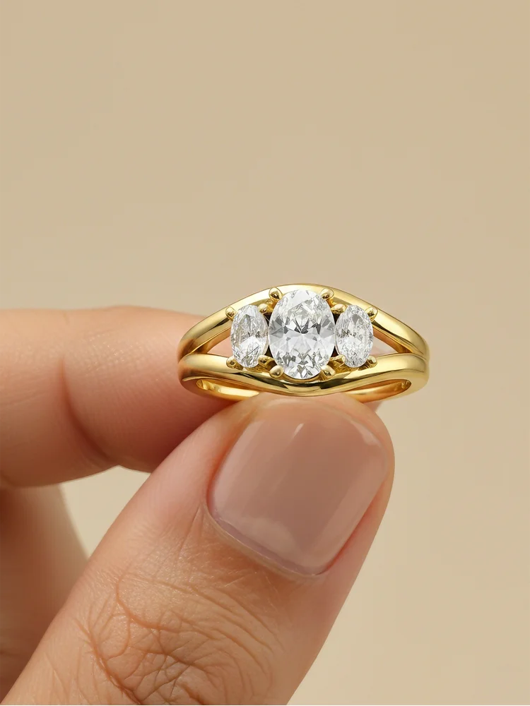 925 Sterling Silver Cambered Surface Three Oval Zircon Ring Engagement Wedding Luxury High Quality Fine Jewelry For Women