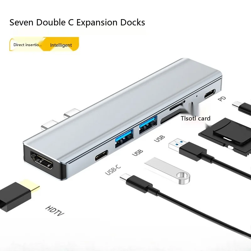 7 in 1 Dual Type-C Docking Station USB-C HUB PD Fast Charging No Cable Multipurpose Docking Station