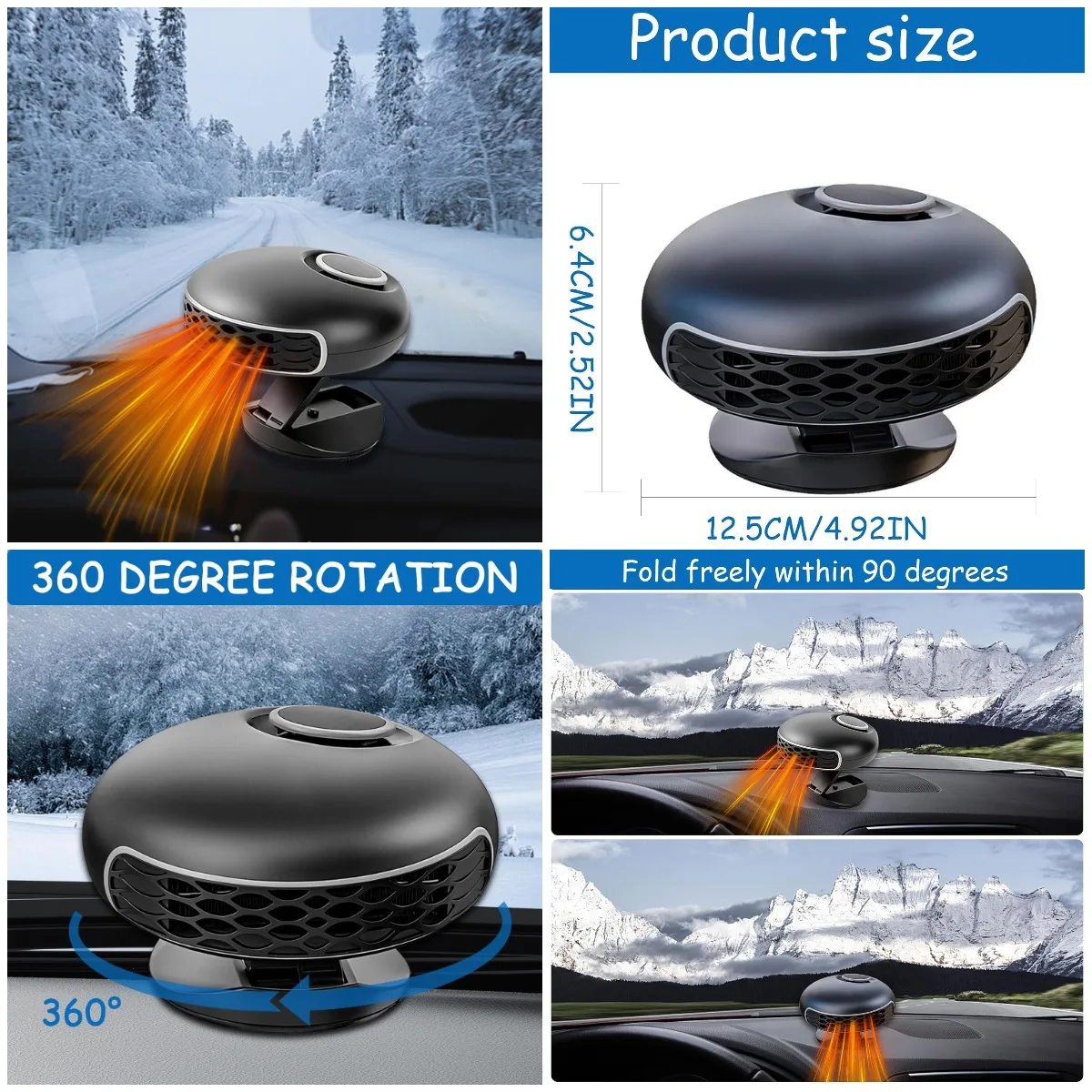 

12V 150W Car Heater, 2-in-1 Defroster with 360° Rotation, Plug & Heat for Windshield