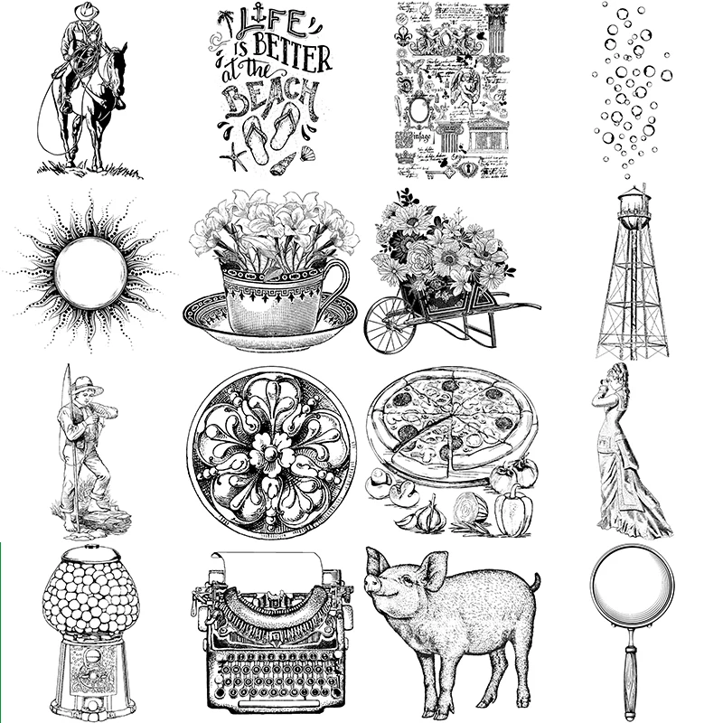 New Retro Typewriter Animal Pattern Independent America Small Clear Stamps For Making Paper Greeting Card Craft Scrapbooking