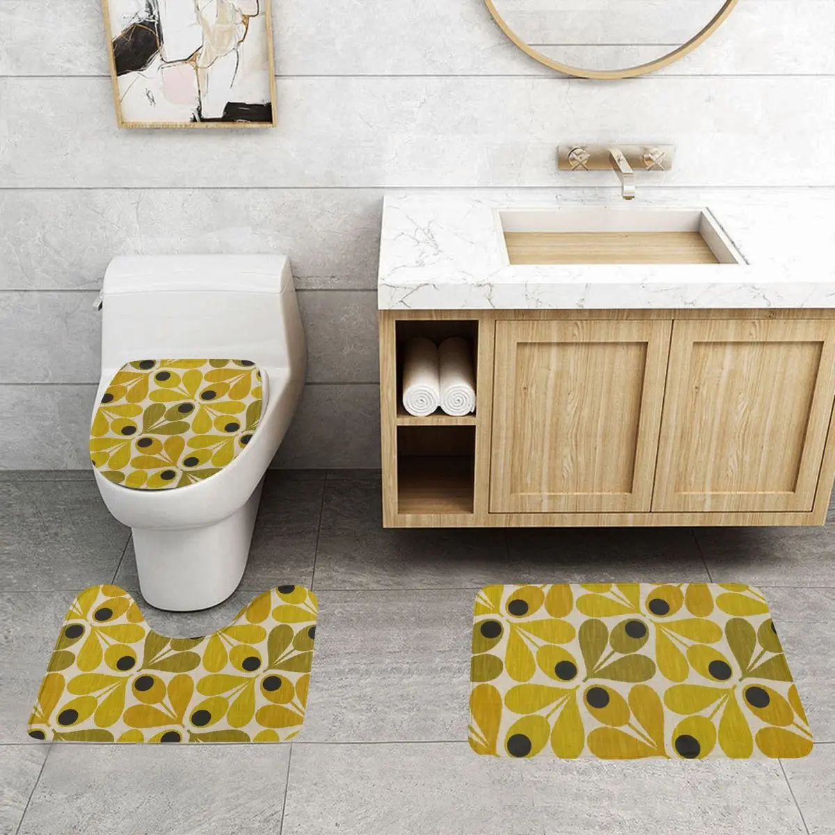 Custom Orla Kiely Bathroom Rugs Set 3 Piece Non Slip Scandinavian Floral Toilet Bath Mat Sets