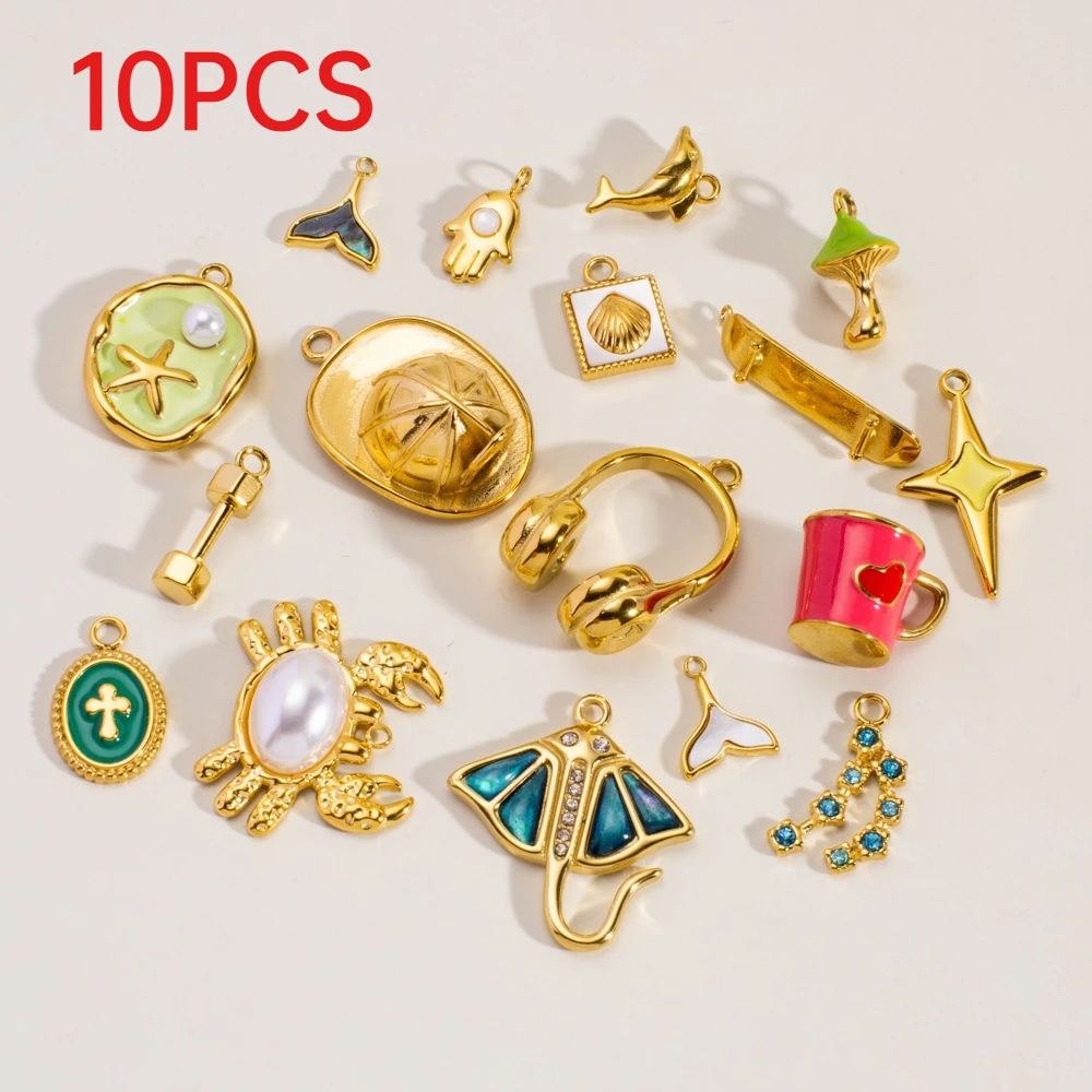

10Pcs Enamel Stainless Steel Charms Earphone Skateboard Hat Manta Ray DIY Necklace Earrings Pendants