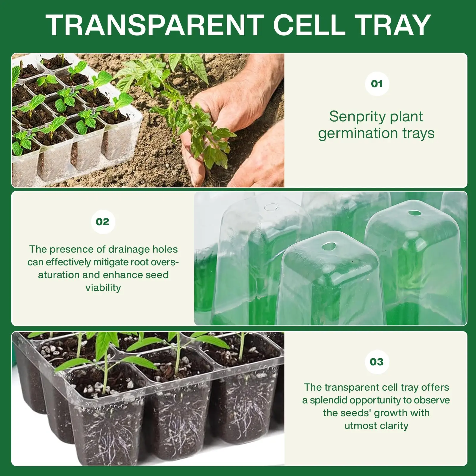 Seed Starter Tray with Plant Light Kit Includes Elevated Seedling Starter Trays with Adjustable Humidity Domes and Clear Cell - view 4