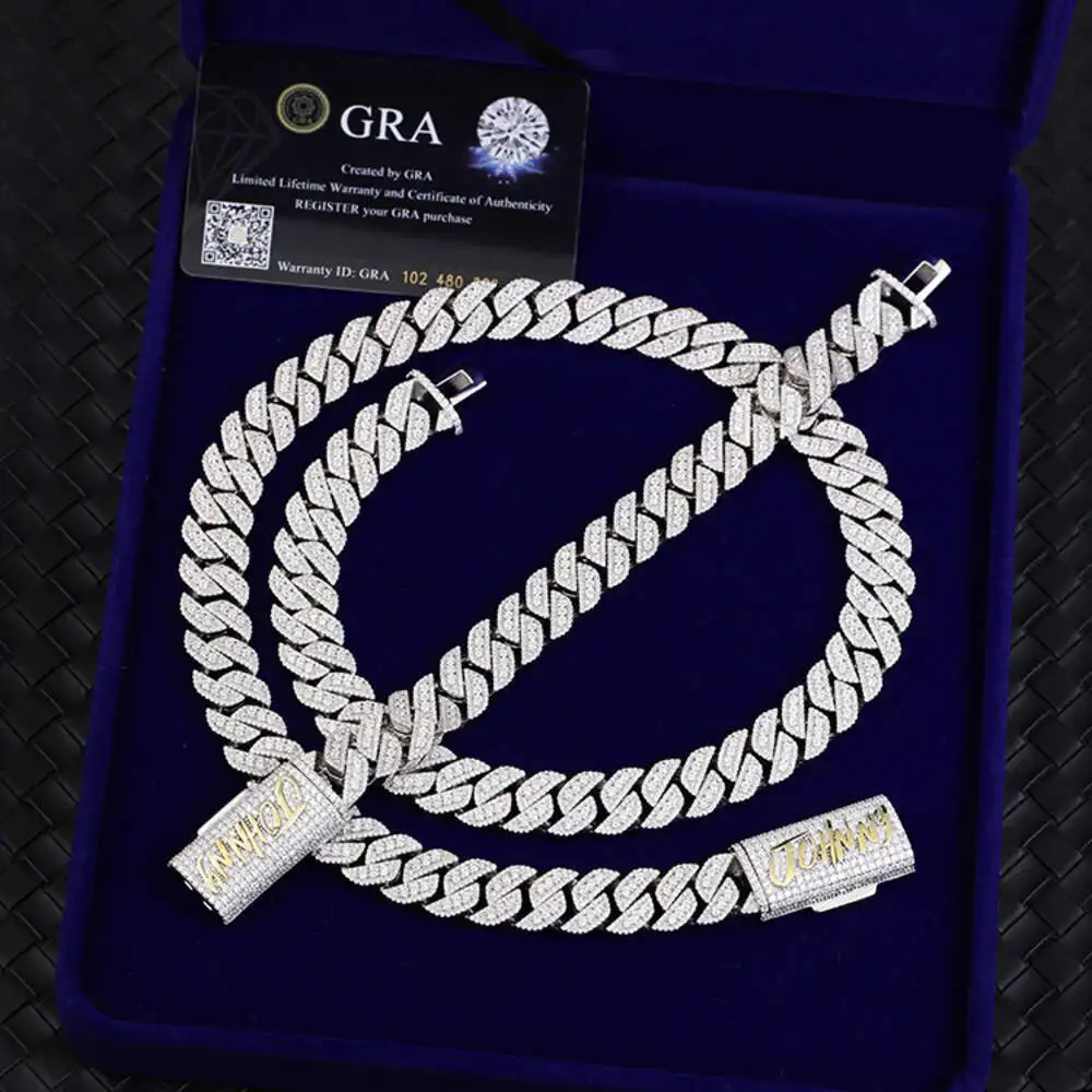 

Gra Certificate Moissanite Diamond 15mm Solid Silver Hip Hop Iced Out Cuban Link Chain Jewelry Necklace