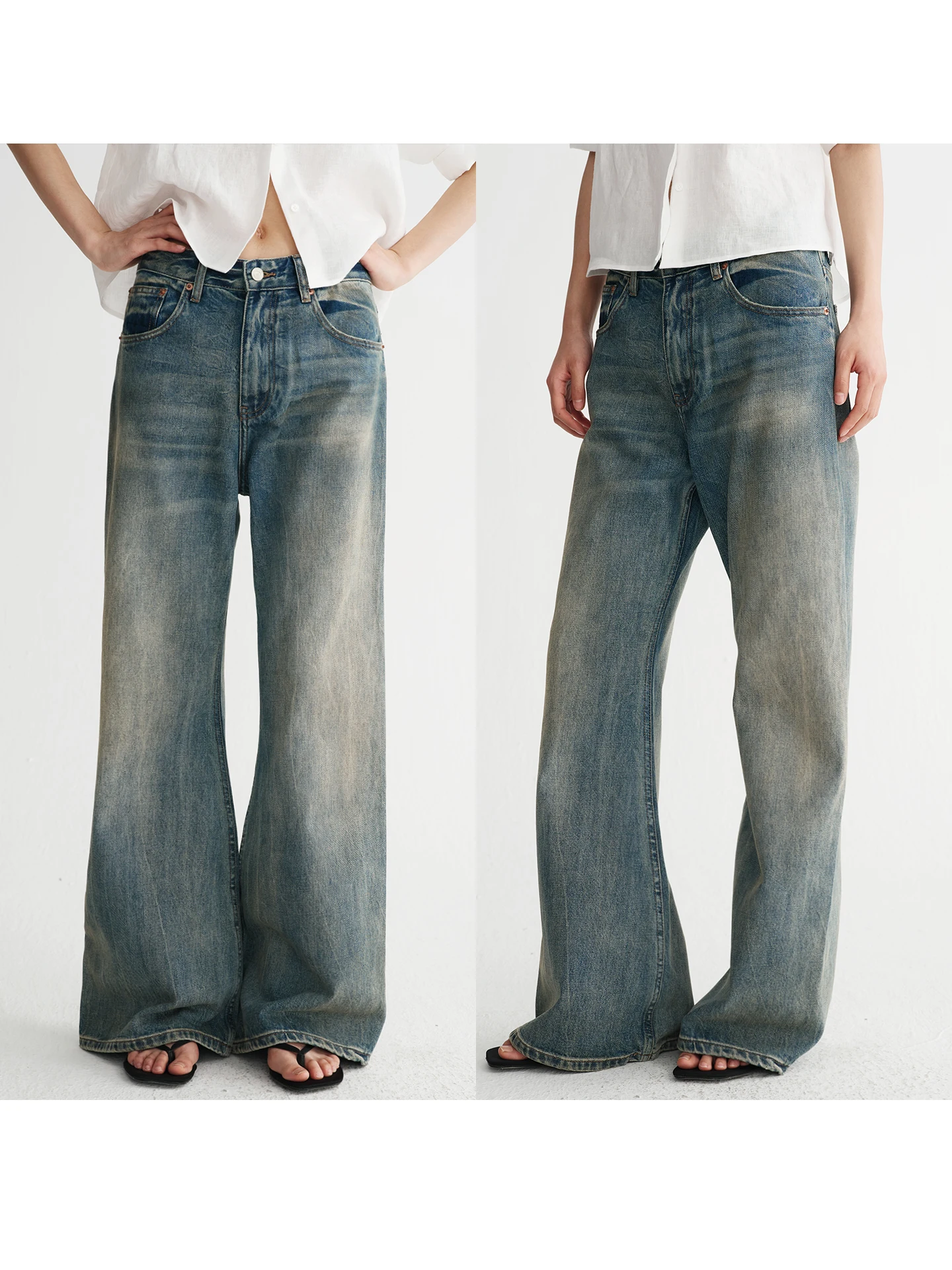 

Urelax Denim Aesthetic Full Cotton Jeans Vintage Wa Slimming High Waist Micro Flared Pants Women's Daily Wear l Waist