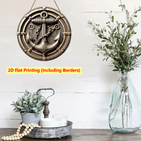 1pc Retro Wooden Wreath Welcome Sign with Rope, 2D Flat Printing, 8inch Wreath Decor Plates For Bar Club Home Room Wall Decor