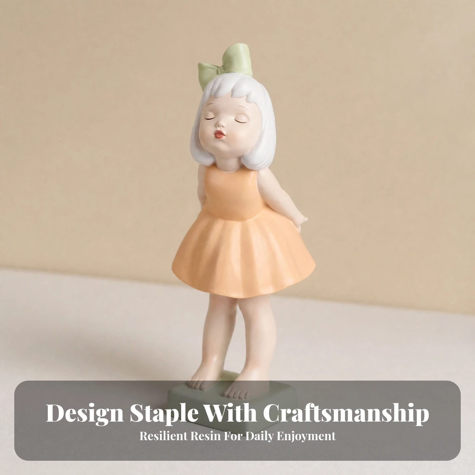 Decorative Figurine Low-Maintenance Synthetic Resin Girl Statue with Bow for Entryway, Bedroom
