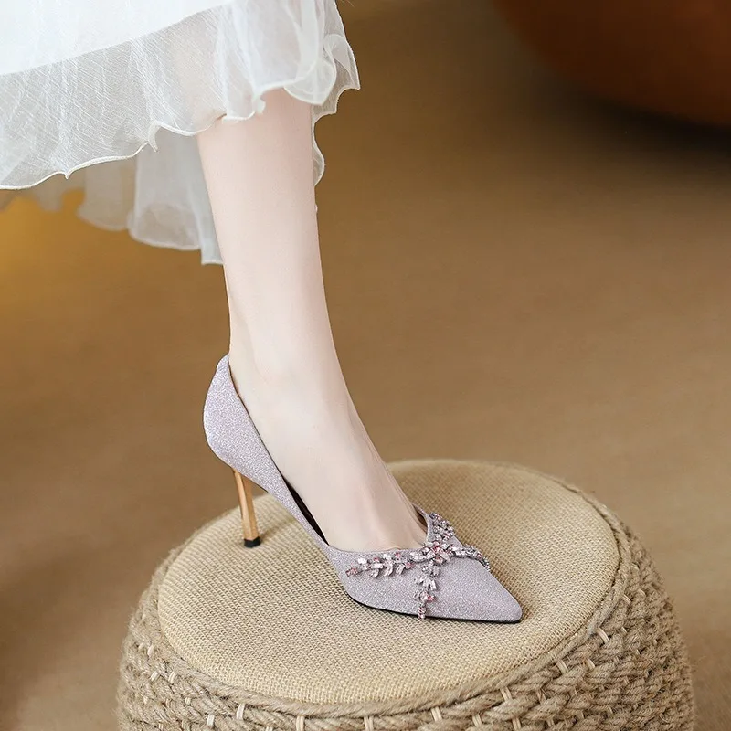 

Elegant Womens Wedding Shoes Luxury Rhinestone High Heels for Woman French Style Bling Casual Shoes Designer Shoes Zapatos Mujer