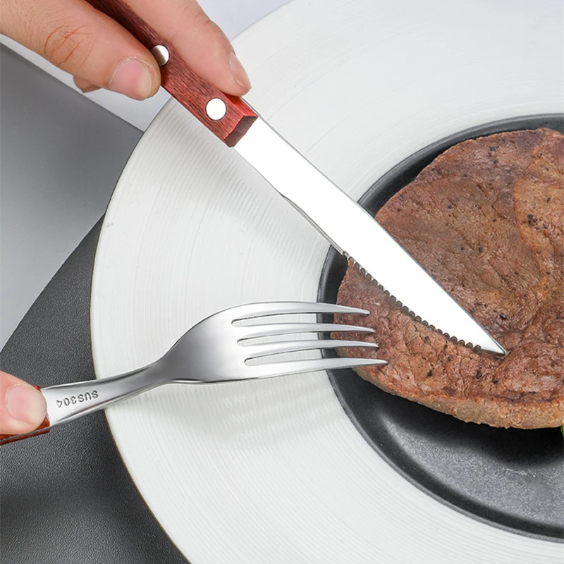 

4pcs 304 Stainless Steel Western Tableware Wooden Handle Cutlery Set Steak Knife Fork Spoon Teaspoon Dinnerware
