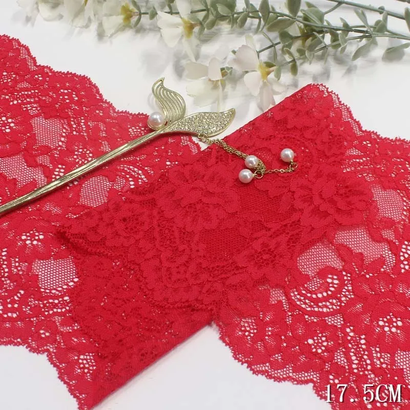 70Yards Red Black Soft Elastic Stretch Lace Trim Skirt Hem Underwear Sewing Craft Bra DIY Apparel Fabrics Lace Lingerie Bjd