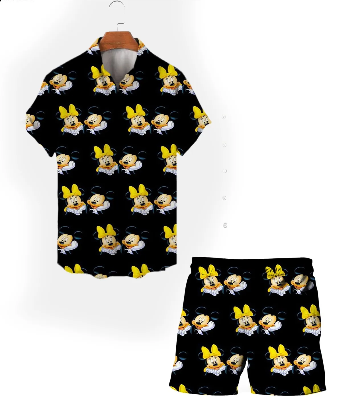 2024 heiß verkaufen Harajuku Straße Sommer neue Mickey Minnie Cartoon Anzug lässig Herren Kordel zug Shorts Revers Kurzarmhemd