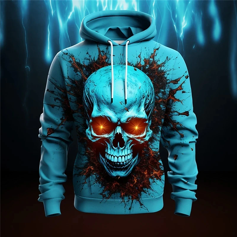 3D Print Flame Skull Graphic Hoodies For Men New In Long Sleeve Pullovers Sweatshirt Clothes Mens Sports Outdoor Tracksuit Tops