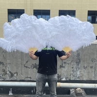 Large White Ostrich Feather Fans 13 Bone Fluffy Plumes Folding Fan for Carnival Party Stage Performance Holding Props Decoration