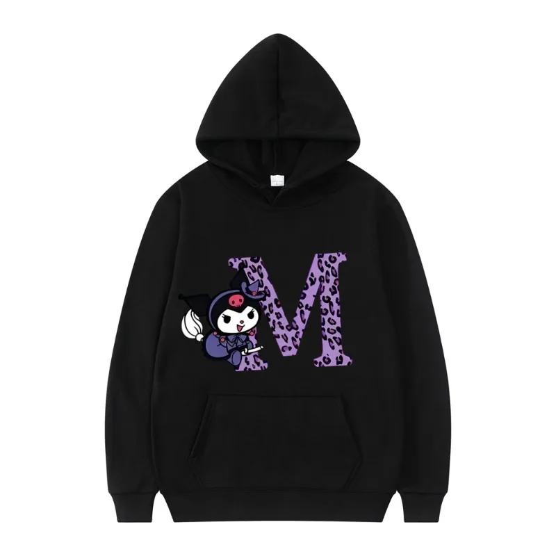 Kuromi Fashion Anime Letter Women Sanrio Autumn Black Hoodie Clothes Girl Heart Clothes Kawaii Birthday Gift