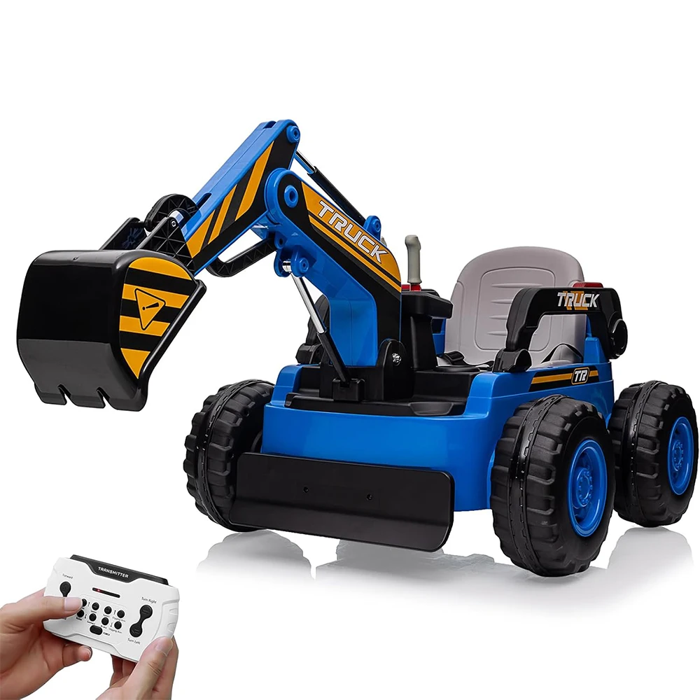 Elektryczny koparka dla dzieci, pojazd do jazdy, akumulator 12V 10Ah, 4 silniki 75W, tylne światła LED, muzyka, prezent dla dzieci w wieku 3+