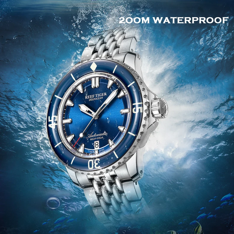 ريف النمر الرجال ساعة أوتوماتيكية 44 مللي متر خمر ساعة اليد الميكانيكية غواص 200 متر مقاوم للماء C3 مضيئة الياقوت الحافة