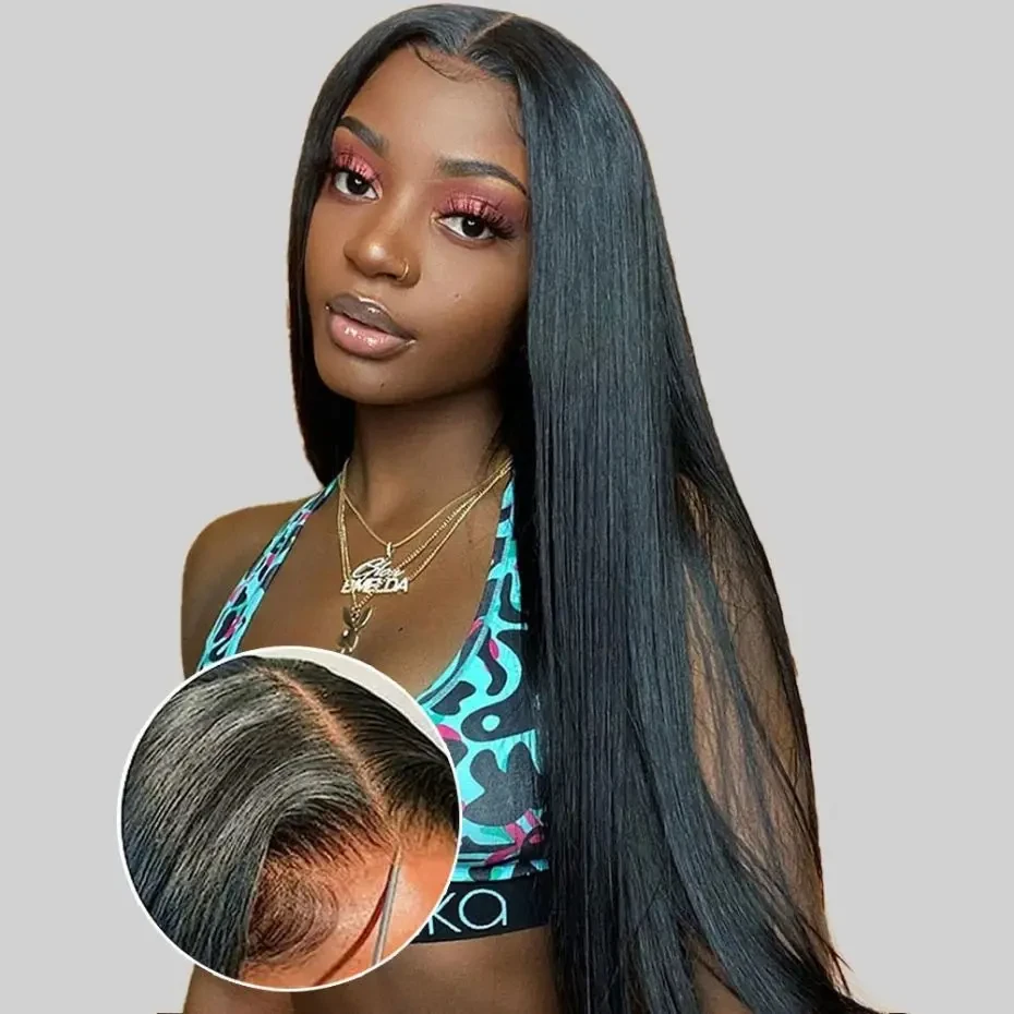 32 34 Inch Glueless 100% Human Hair Straight Wig Pre Plucked 5X5 4X6 Pre Cut Ready To Wear Lace Closure Human Hair Wig For Women