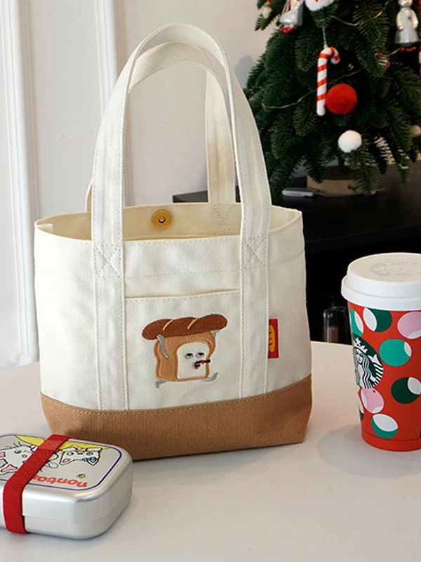 Bread Thief Canvas Bag Embroidered Cartoon Toast Shape Handbag Single Shoulder Bag Cute Stole Bag Trendy Toy Collectible