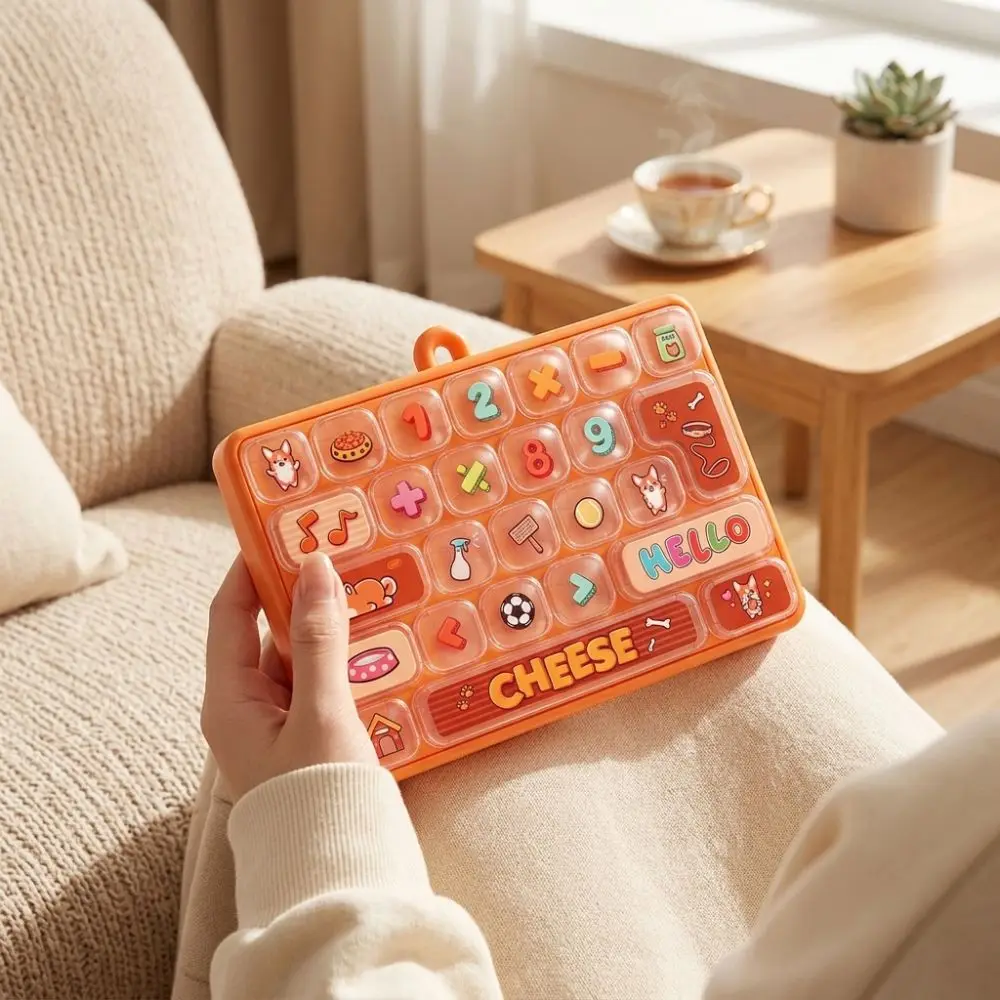Cartoon 26 Keys Fidget Keyboard Plastic Clickable Keys Mechanical Keyboard Keychain Clear Key Sounds Animal Patterns
