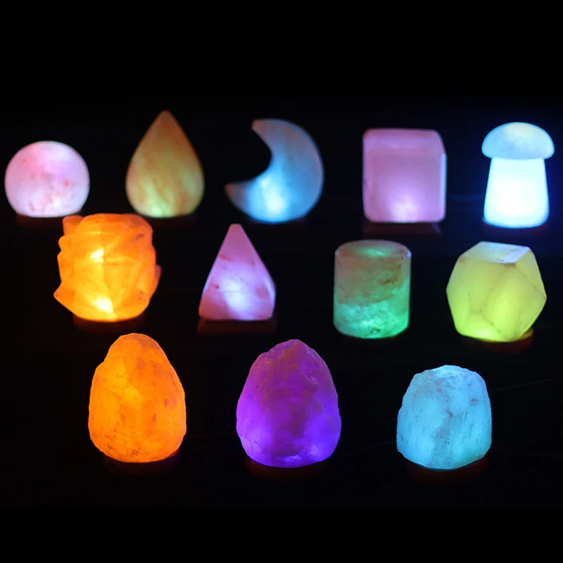 USB Himalayan Crystal Salt Lamp LED Multi-color Changing Various Shapes Bedroom Bedside Nightlight