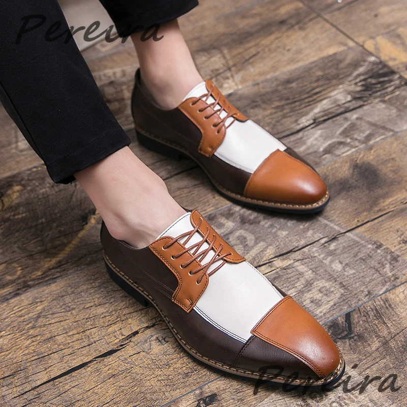 Scarpe derby da uomo di colore misto Scarpe casual da lavoro in pelle con punta a punta stile britannico Scarpe eleganti da festa comode e traspiranti