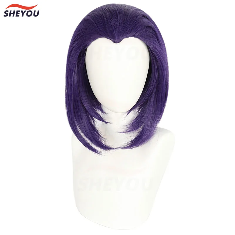 High Quality Raven Cosplay Wig Short Bob Purple Straight Heat Resistant Synthetic Hair Party Role Play Wigs + Free Wig Cap