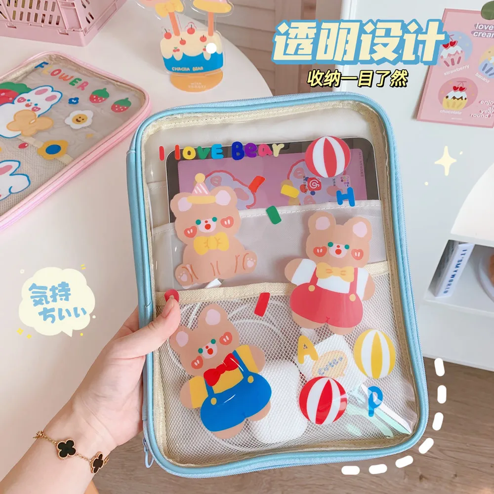 ins wind transparent 11 inch tablet bag girl heart cartoon cute waterproof storage bag laptop bag