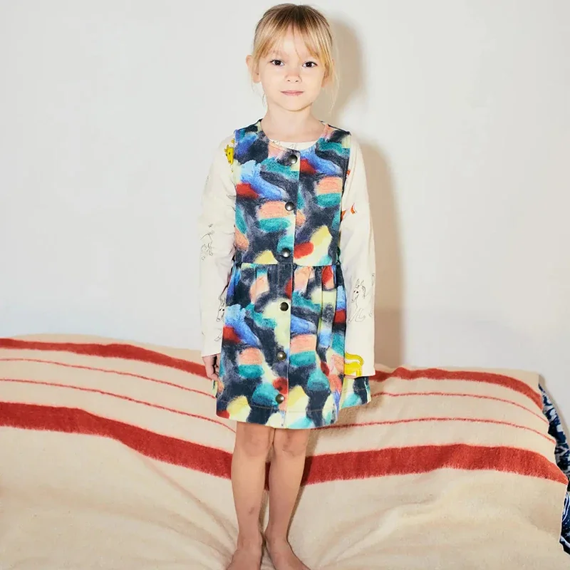 Kids Clothes Dress 2024 Autumn/Winter New Girls Short Skirt Cartoon Printed Dress