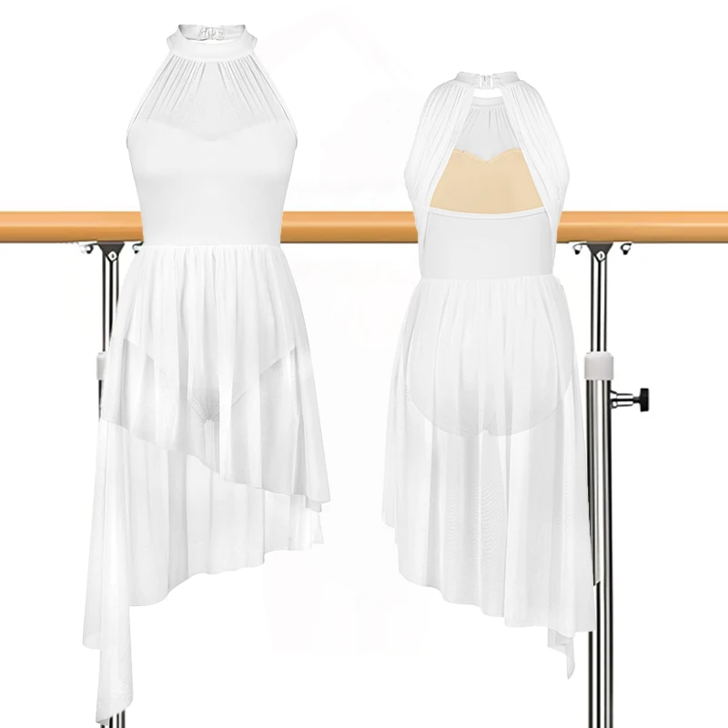 

Women lyrical dance costume for adult sleeveless lyrical Contemporary Dance Dress Asymmetric Flowy Ballet Dancewear