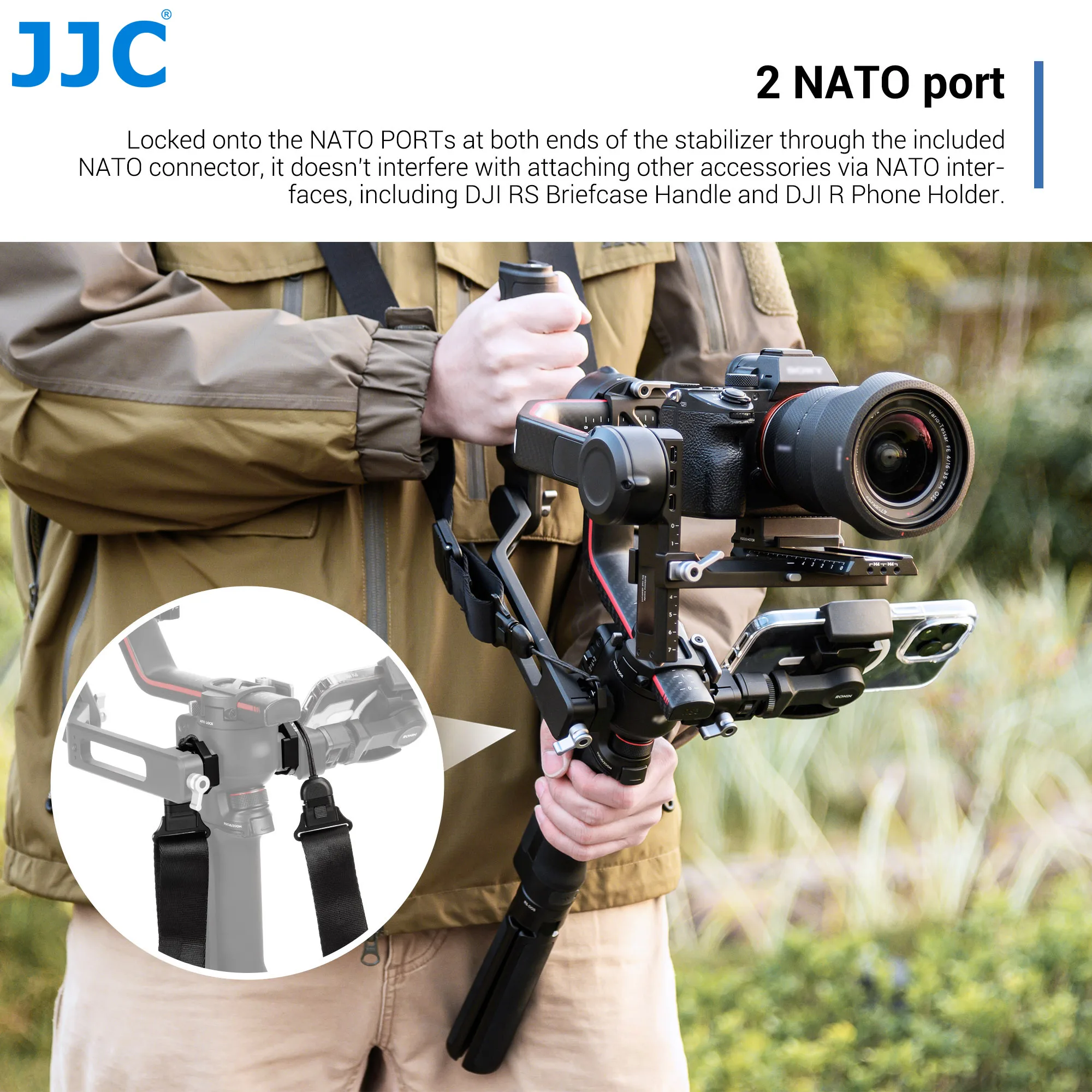 Support for DJI RS 4 Pro/RS 4/RS 3 Pro/RS 3/RS 2/RSC 2 Adjustable Stabilizers Shoulder Neck Strap, with Dual NATO interfaces