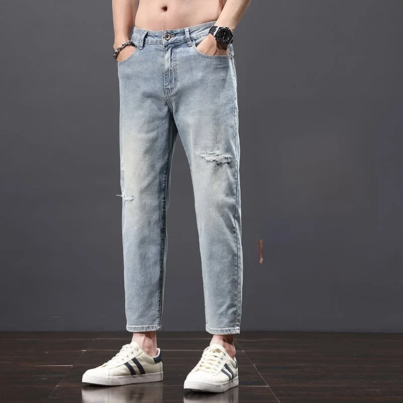 

Faionable Slim Fit Men's Jeans Straight Leg Cool Sensation Thin Design Spring Summer New Sle Teenager Loose Stand Version