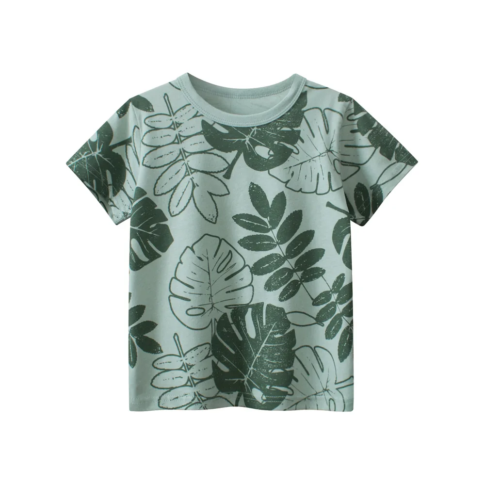 2024 Beach Style Girls Leaf Print T Shirt for Summer Short Sleeve Kids Clothes Girl T-Shirts Clothes Cotton Tops See Wear