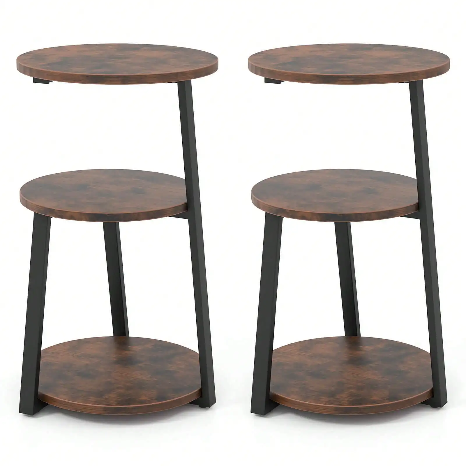 

2PCS 3-Tier Round Side Table with Metal Frame & Adjustable Foot Pads Nightstand