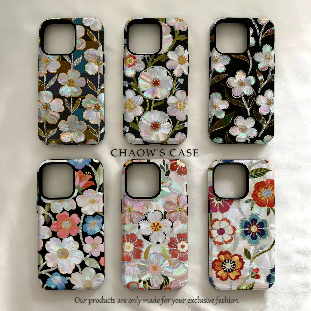 

High-end mother-of-pearl floral Phone Case for iPhone 17 16 15 14 13 12 11 Pro Max Air Plus Luxury Double-layer Back Cover