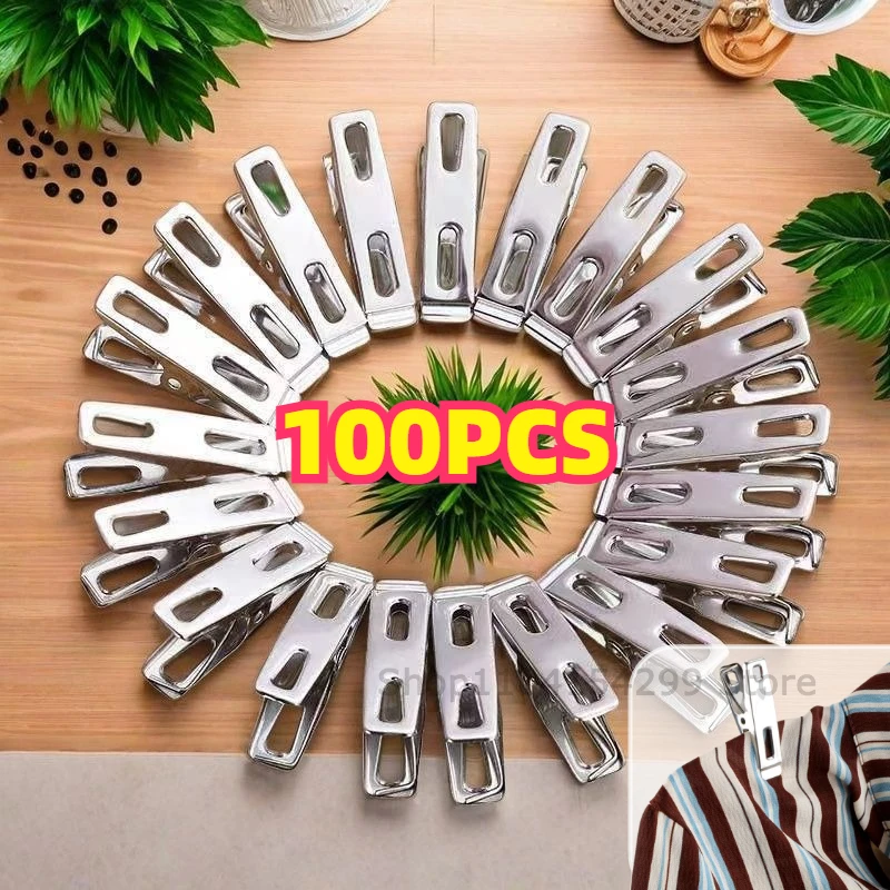 60pcs Stainless Steel Clothes Pegs Windproof Metal Clamps Multifunction Strong Clothespins Metal Clothes Clips For Clothes Sock