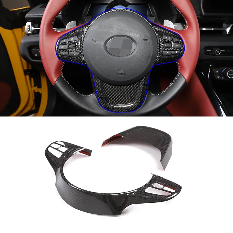 

For 2019-2022 Toyota GR Supra MK5 A90 real carbon fiber car steering wheel decorative frame cover sticker interior accessories