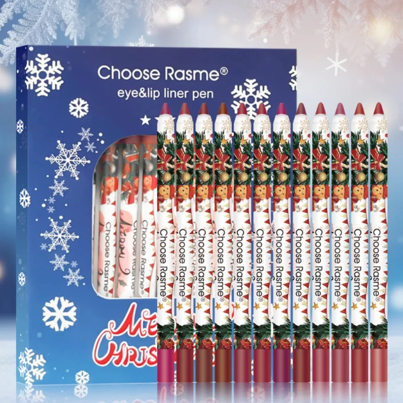 12-teiliges mattes Lipliner-Weihnachtsset, Lippenstiftstift, langlebig, antihaftbeschichtet, nackte Töne, Lippenstift, Weihnachtskosmetik, Schönheitsgeschenk