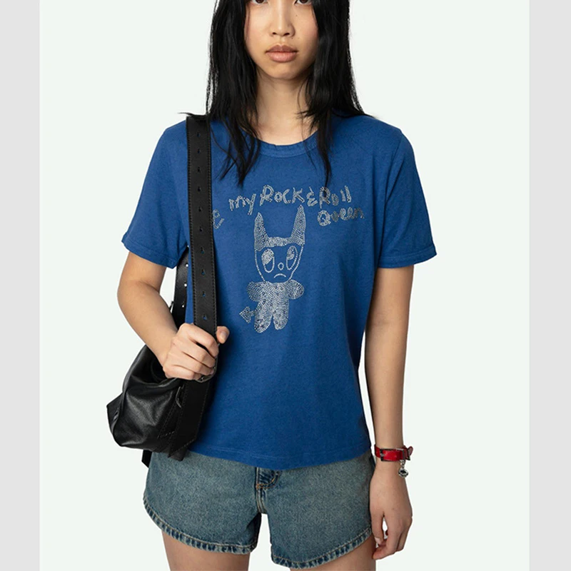 

Летняя французская ниша ZV, вышитая грудью, маленькое сердце, вышитая буквами, женская футболка с короткими рукавами