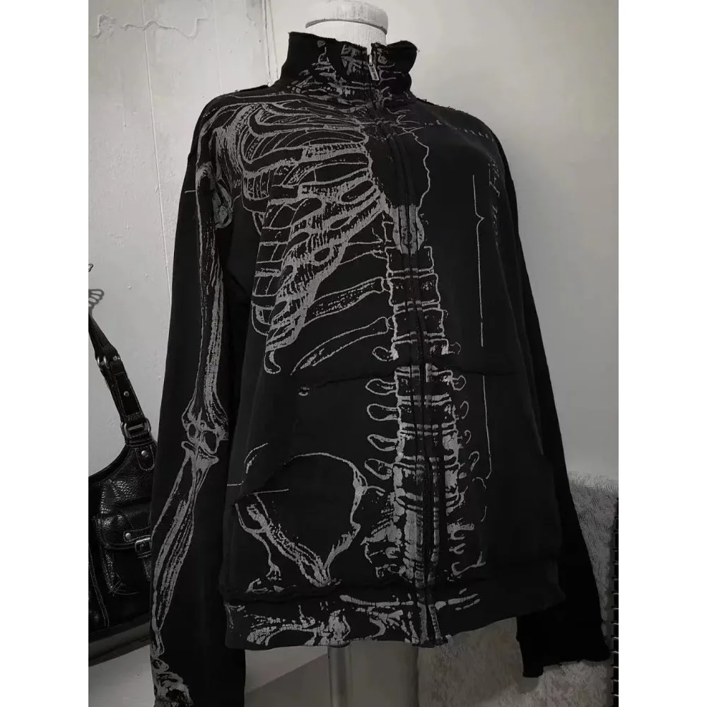 Sudadera con capucha con estampado Vintage americano para mujer, chaqueta gótica Y2K para chica, ropa de calle, Tops Retro de subcultura, otoño e invierno