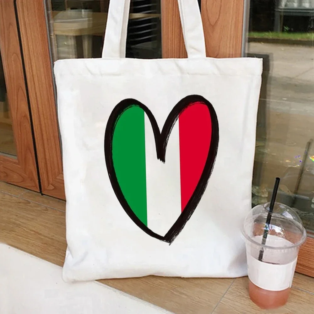 Italian Flag Heart Shaped Art Print Canvas Tote Bag Handbags for Daily Shopping,Commute,Travel,school,Picnics,and Parties.