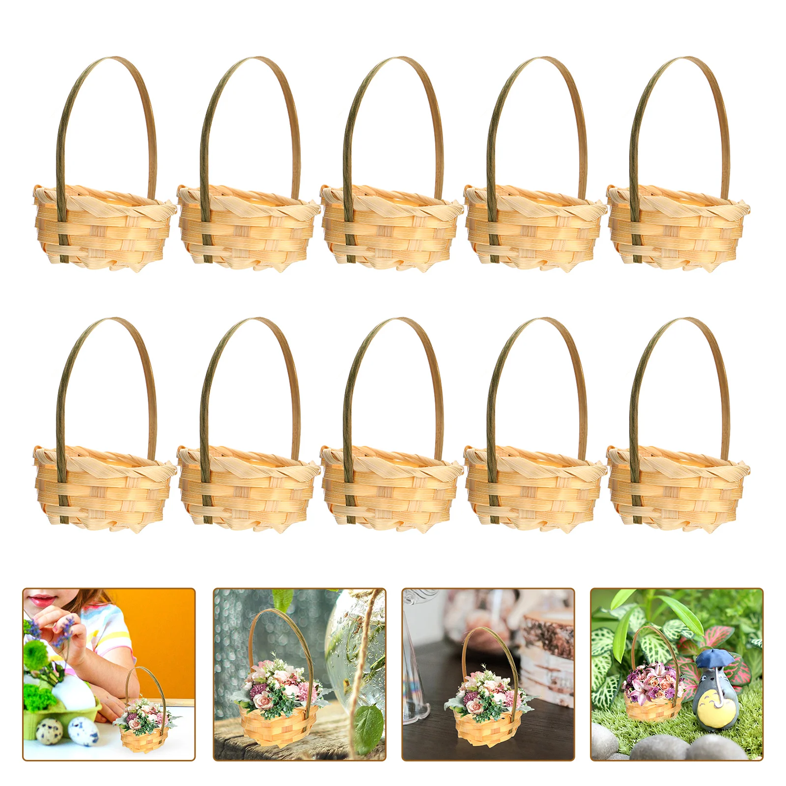 10Pcs Bamboo Woven Hand-Woven Flower Basket Flower Storage Baskets Miniature Basket Multi-Functional Basket Storage Holders