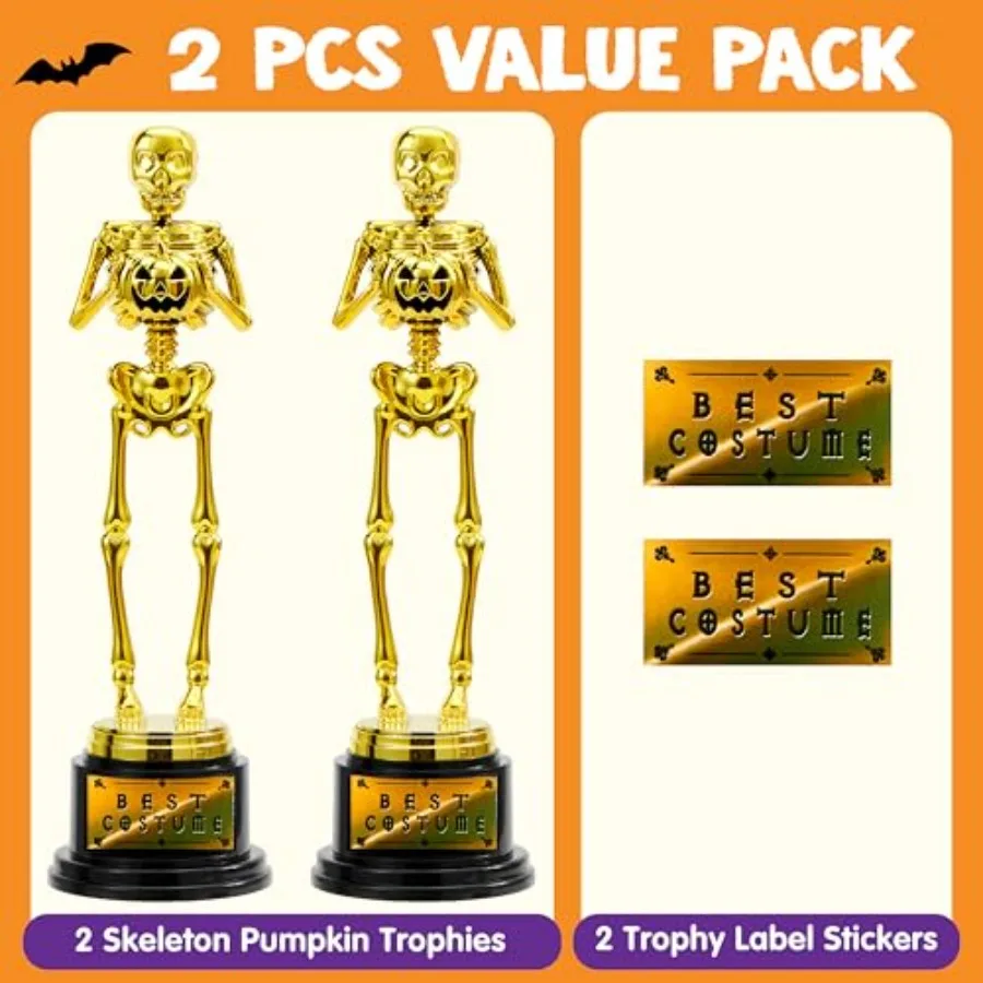 Halloween Trophy Best Costume Skeleton 10.6x3.2, 2/6PCS Awards for Medals Party Favor Prizes, Golden Costume Contest Trophy, Sc
